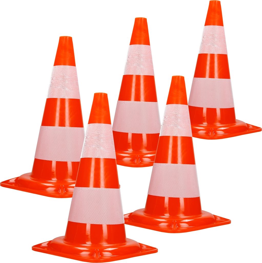 ECD Germany 5 Stück Verkehrskegel Pylone 47 cm, Orange-Weiß, Verkehrsleitkegel mit 2 reflektierenden Streifen, stapelbar & flexibel