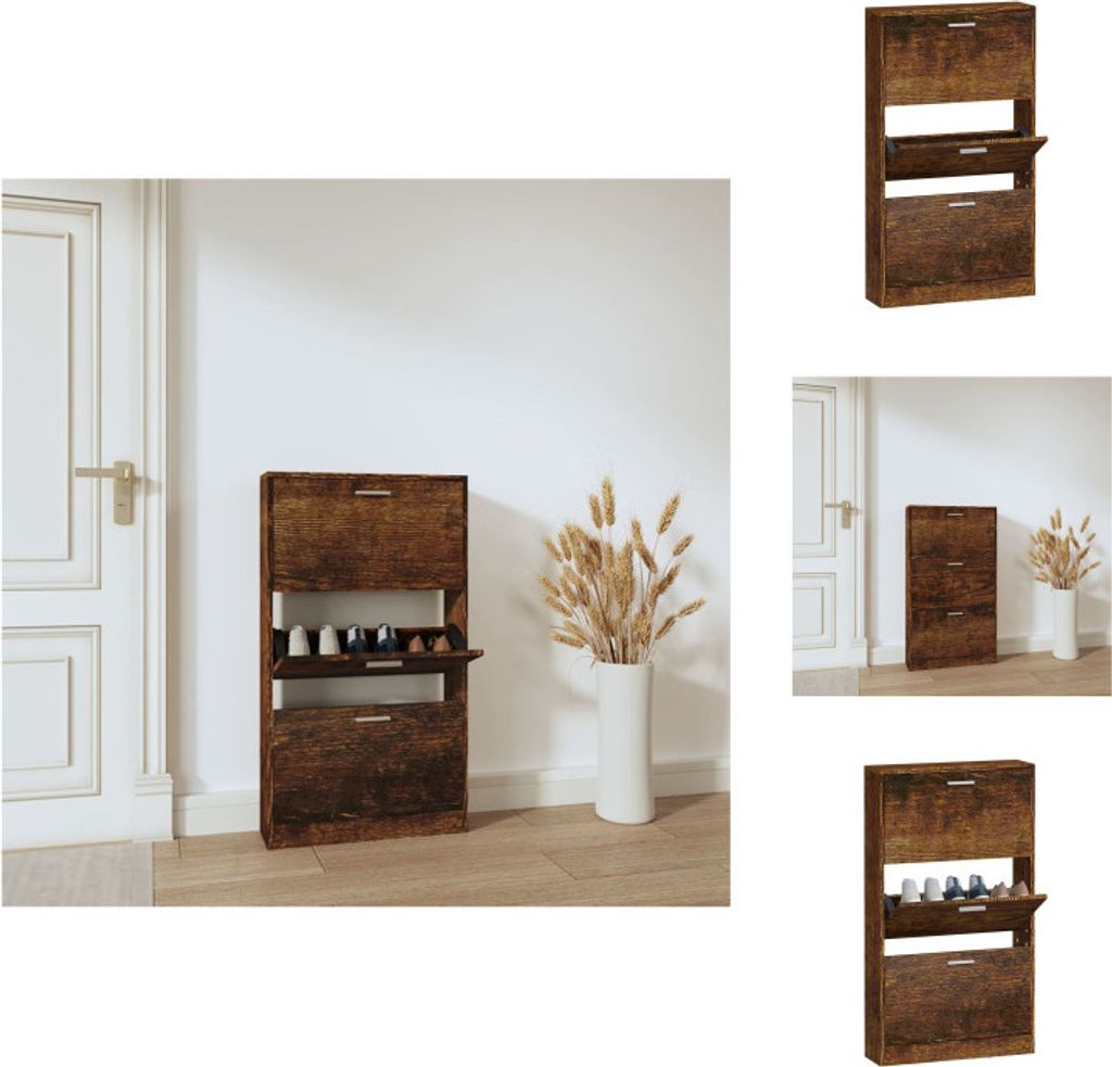 vidaXL Schuhschrank Räuchereiche 59x17x108 cm Holzwerkstoff - Schuhregale & -schränke