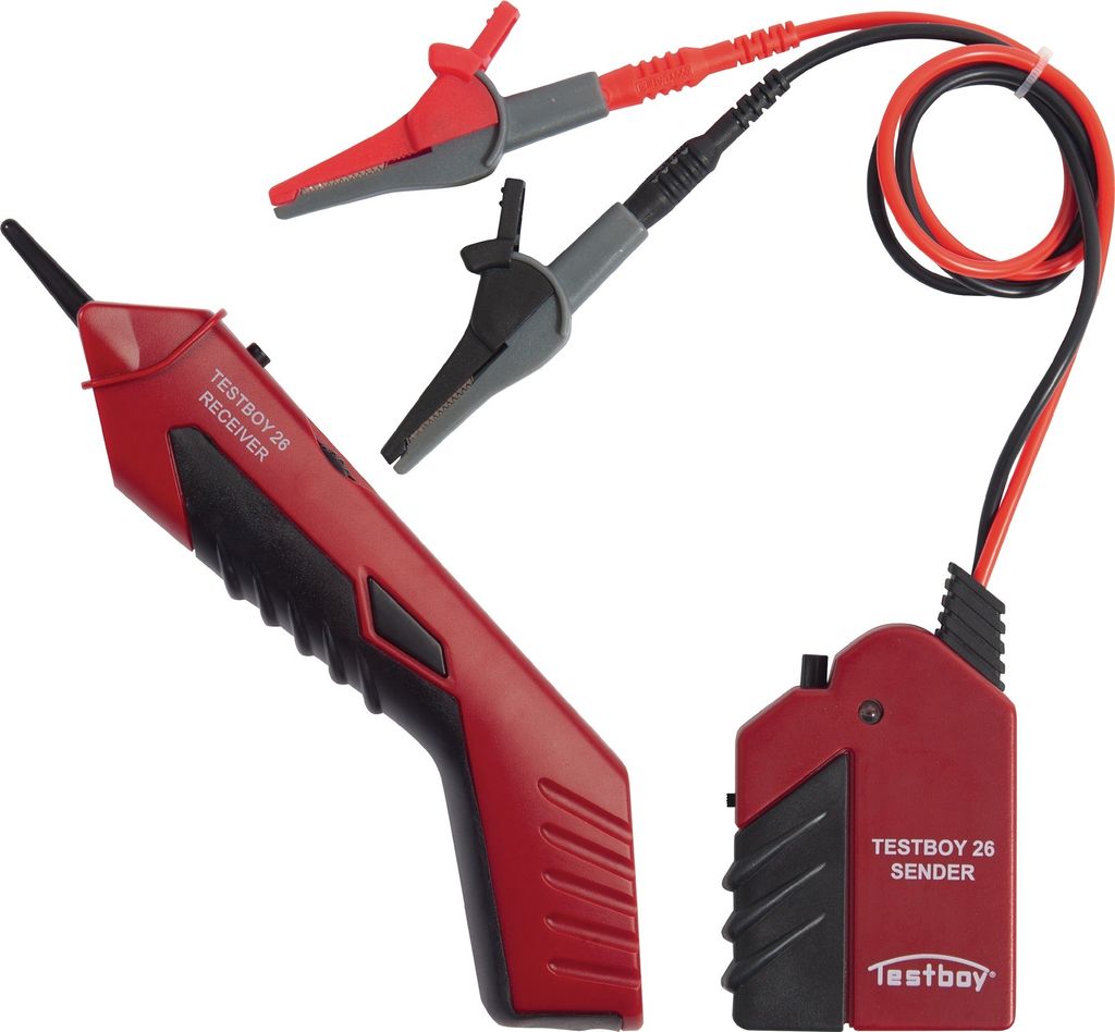 A red and black wire tracing set is laid out on a white background.