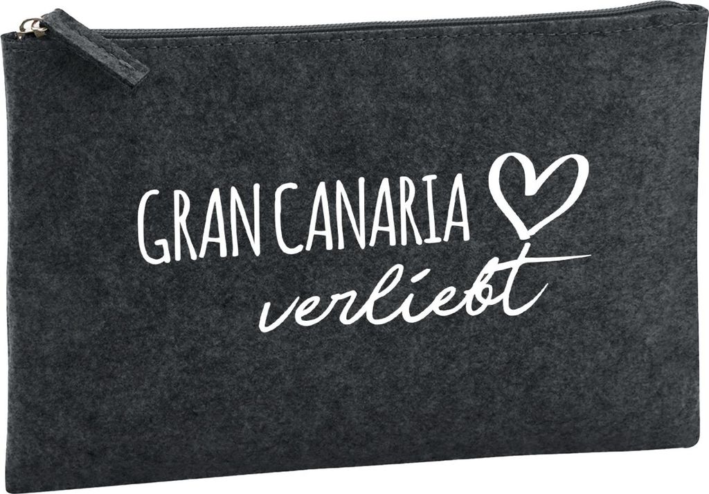 Huuraa Kulturbeutel Gran Canaria verliebt 1 Liter Charcoal Filz Kosmetiktasche Geschenkidee