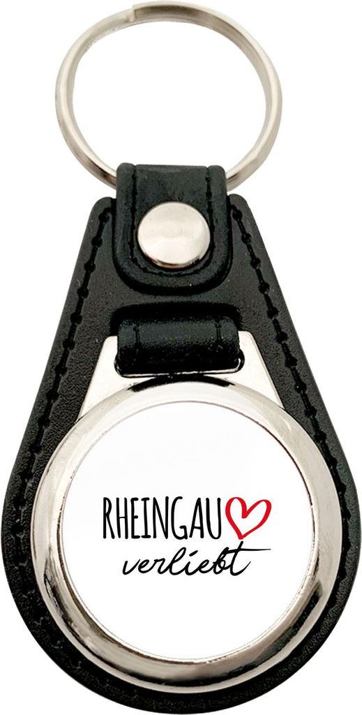 Huuraa Schlüsselanhänger Rheingau verliebt Metall mit Kunstleder Schlüsselring Einkaufswagenchip Geschenkidee