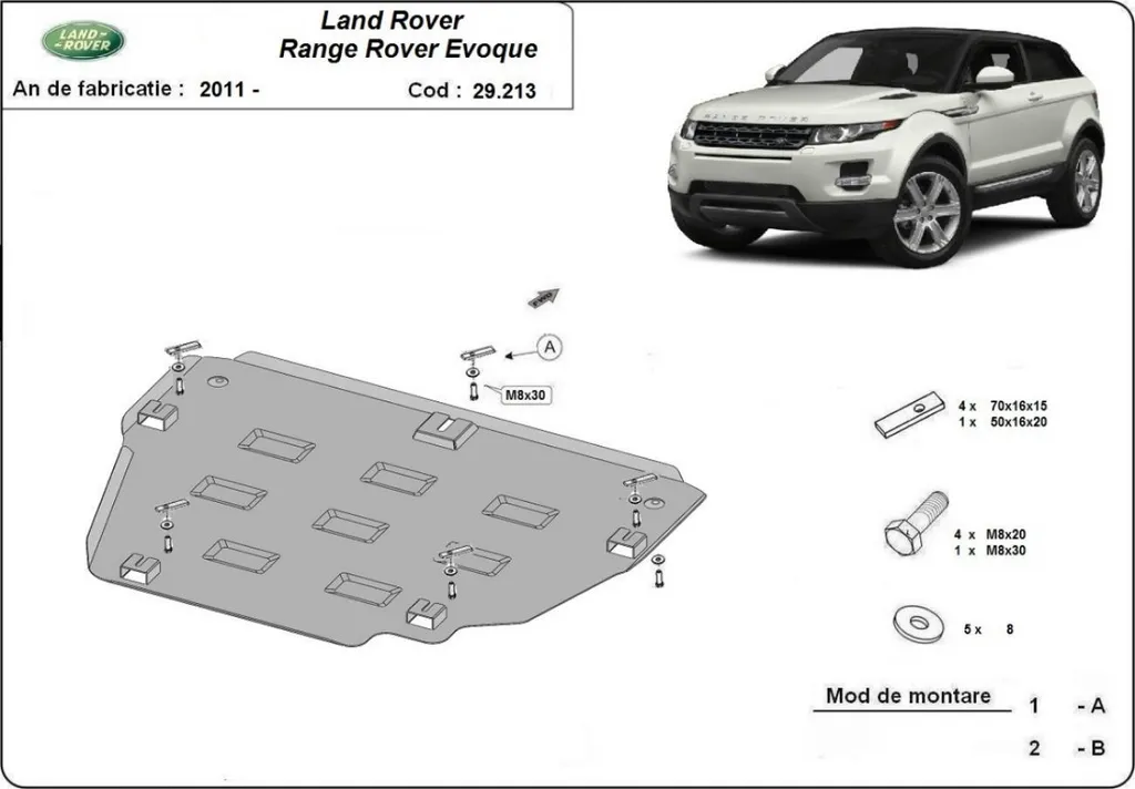 Protection moteur Range Rover Evoque en acier noir renforcé 2.0 mm