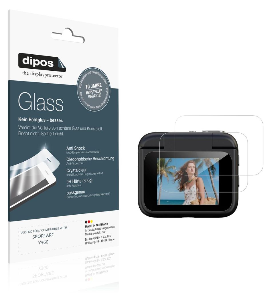 2x Schutzfolie für SPORTARC Y360 - Anti-Shock 9H Folie dipos Glass Kunststoffglas