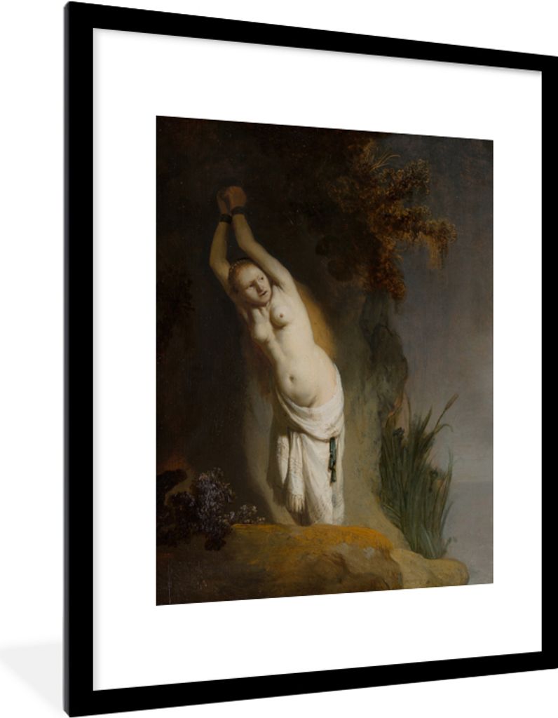 MuchoWow MuchoWow Gerahmtes Poster Andromeda angekettet an den Felsen - Rembrandt van Rijn 60x80 cm - Poster mit zchwarzem Bilderrahmen - Wohnz...