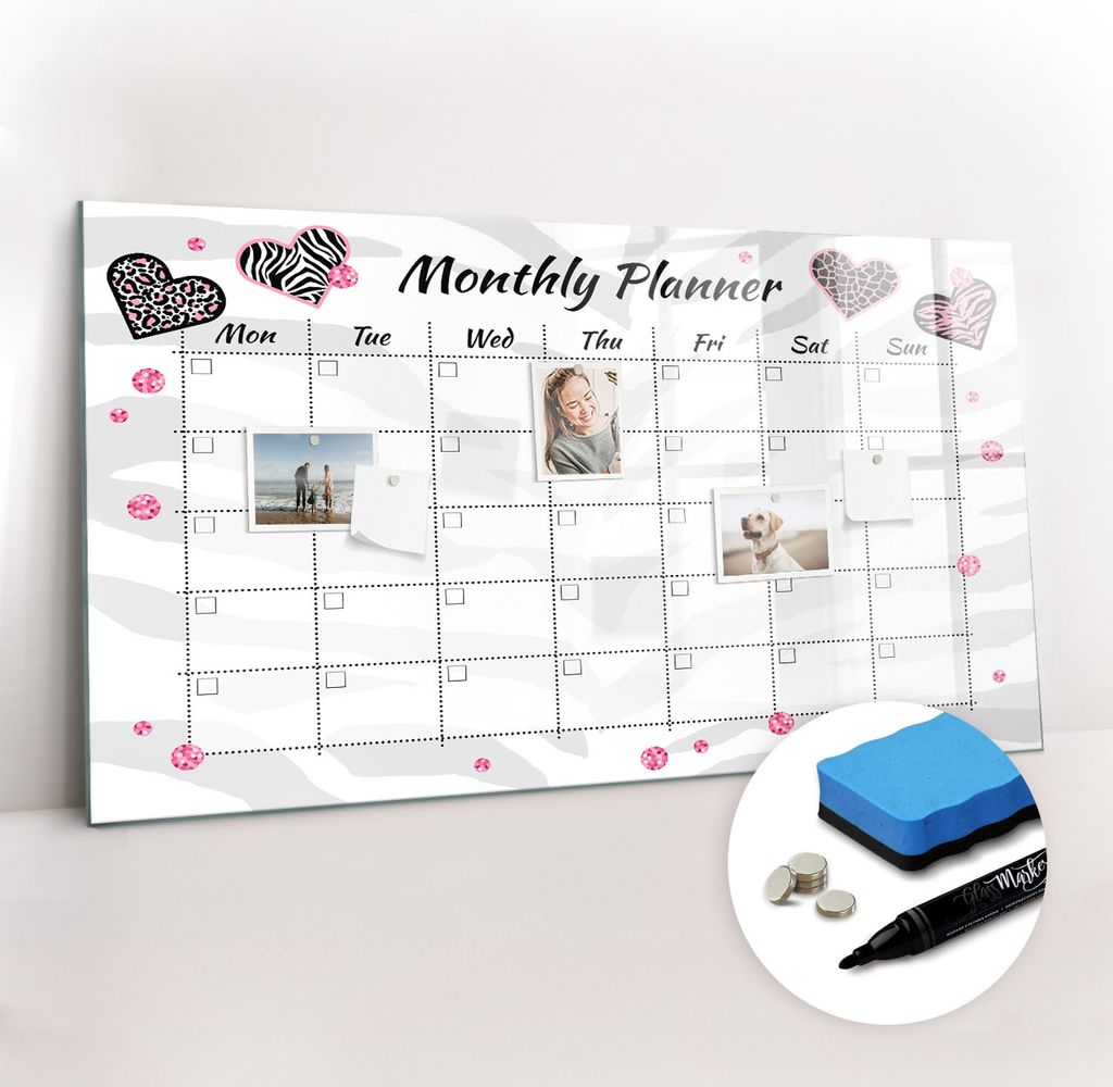 Magnetpinnwand Memoboard - Zubehörsatz - Schwarzer Marker + Schwamm + Magnete - 120 x 60 cm - Monatlicher Modeplaner