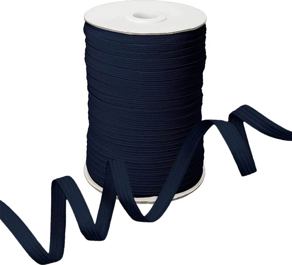 100m Gummiband Gummilitze 7mm flach gestrickt Stretch Elastisch in 19 Farben, Gurtband:058 dunkelblau