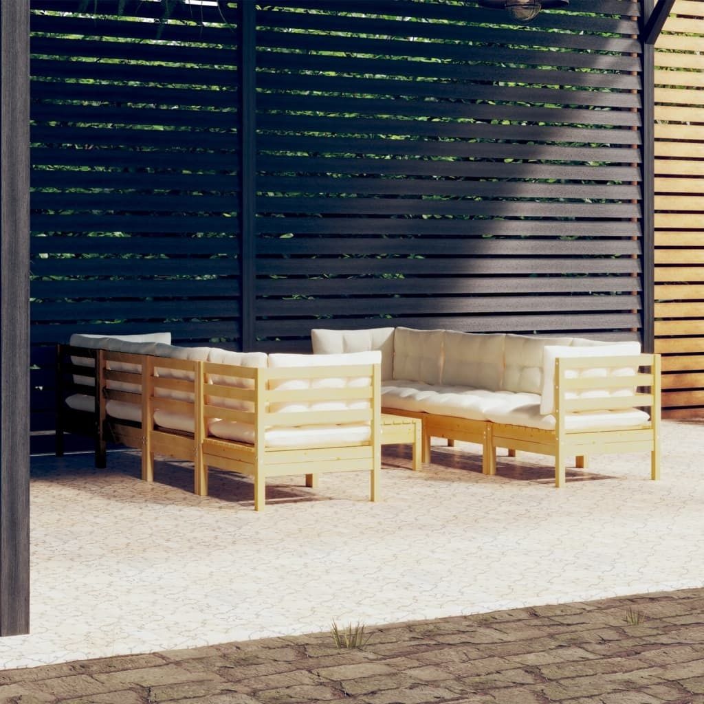 Maison Exclusive - 9-tlg. Garten-Lounge-Set mit Creme Kissen Massivholz Kiefer