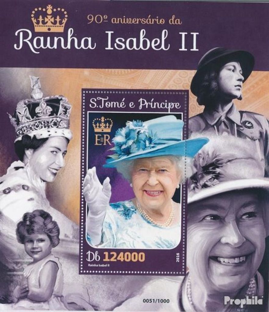 Briefmarken Sao Tome e Principe 2016 Mi Block 1158 (kompl. Ausgabe) postfrisch Königin Elizabeth II