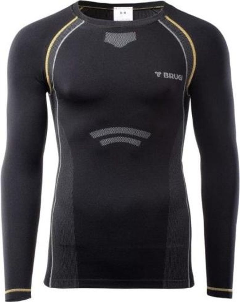 Brugi - "4rc3" T-Shirt für Herren, Thermoaktiv, Langärmlig PP14492 (S-M) (Schwarz)