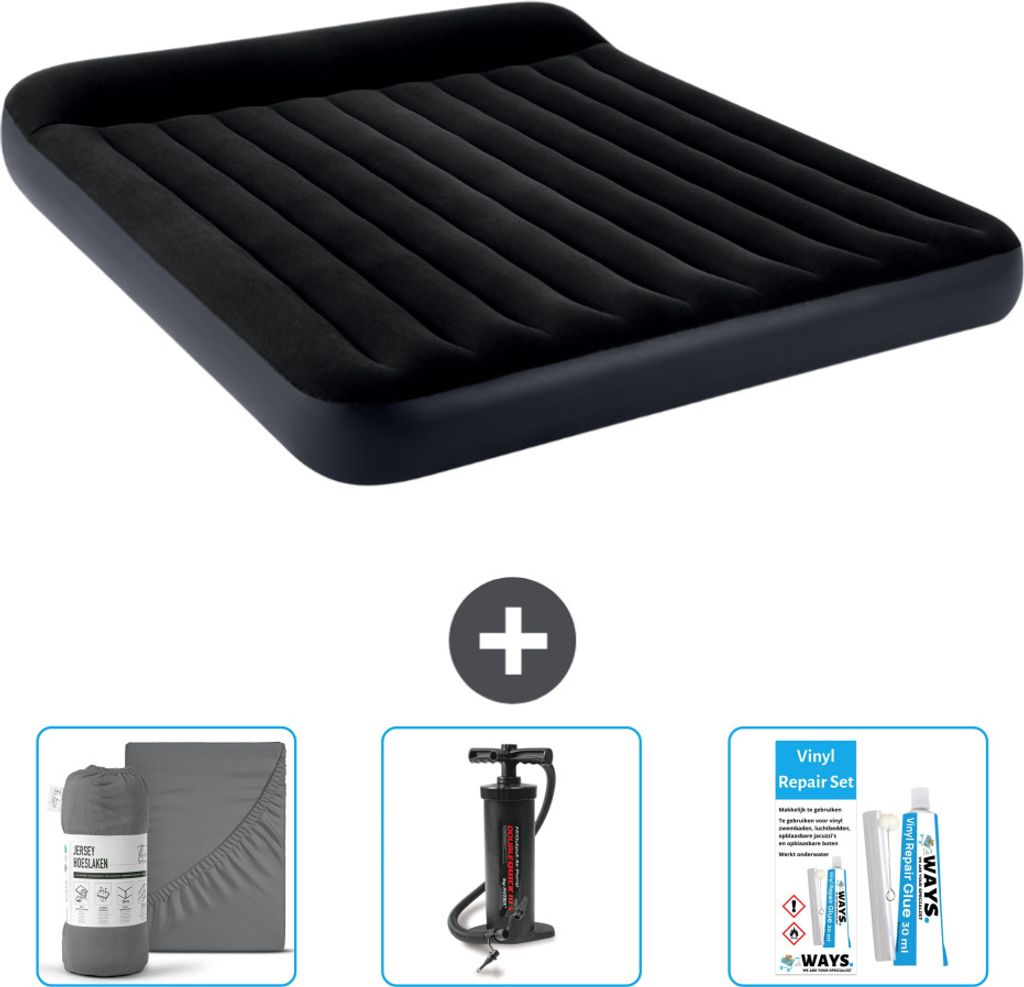Intex Luftbett - 2 Personen - 183 x 203 x 25 cm - Dunkelblau - Im Lieferumfang enthalten Spannbettuch - Pumpe en Reperaturset