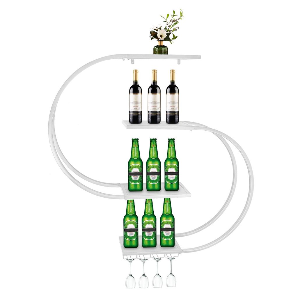 Weinregale 120*20*120cm Wandmontiertes Weinlagerungsregal mit Weinglas-Haken Weiß