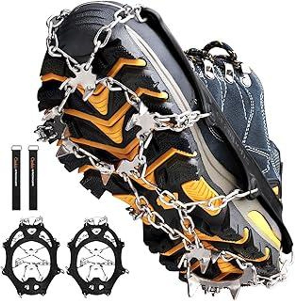 Grödel Steigeisen für Bergschuhe mit 19 Zähne Verdickte Schuhkrallen aus Edelstahl Anti-Rutsch Schuhspikes für Mann Frau Erwachsene Kinder Fit ...