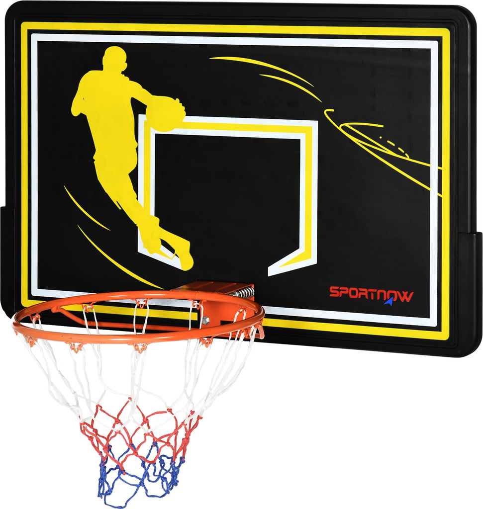 SPORTNOW Basketball-Rückwand für drinnen und draußen, Wand-Basketballkorb, Basketballkorb für Erwachsene, 110 x 90 x 70 cm, Schwarz und Gelb