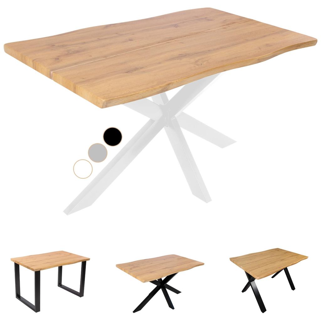 Esstisch Dua | 120 x 80 cm | Holz-Optik mit Baumkante in Wildeiche | Spider-Gestell Metall Weiß | 40 mm Tischplatte geteilt | Tisch für Esszimmer...