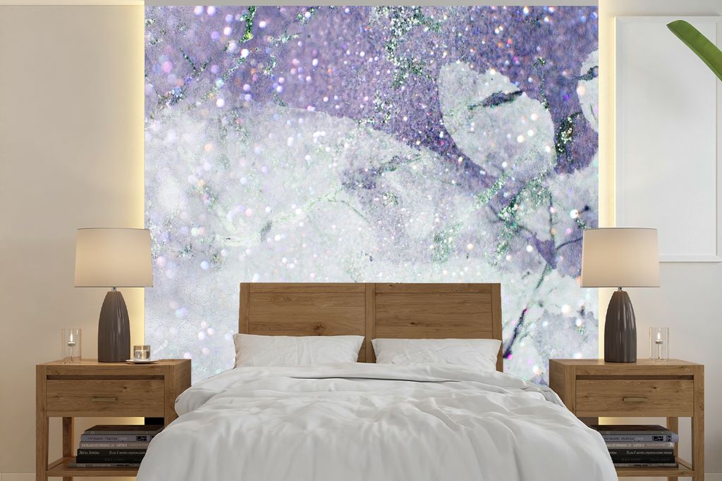 MuchoWow Fototapete für Wohnzimmer oder Schlafzimmer Wandtapete Vinyl Motivtapete Marmor - Lila - Grün - 240x240 cm - Schlafzimmer-Tapete