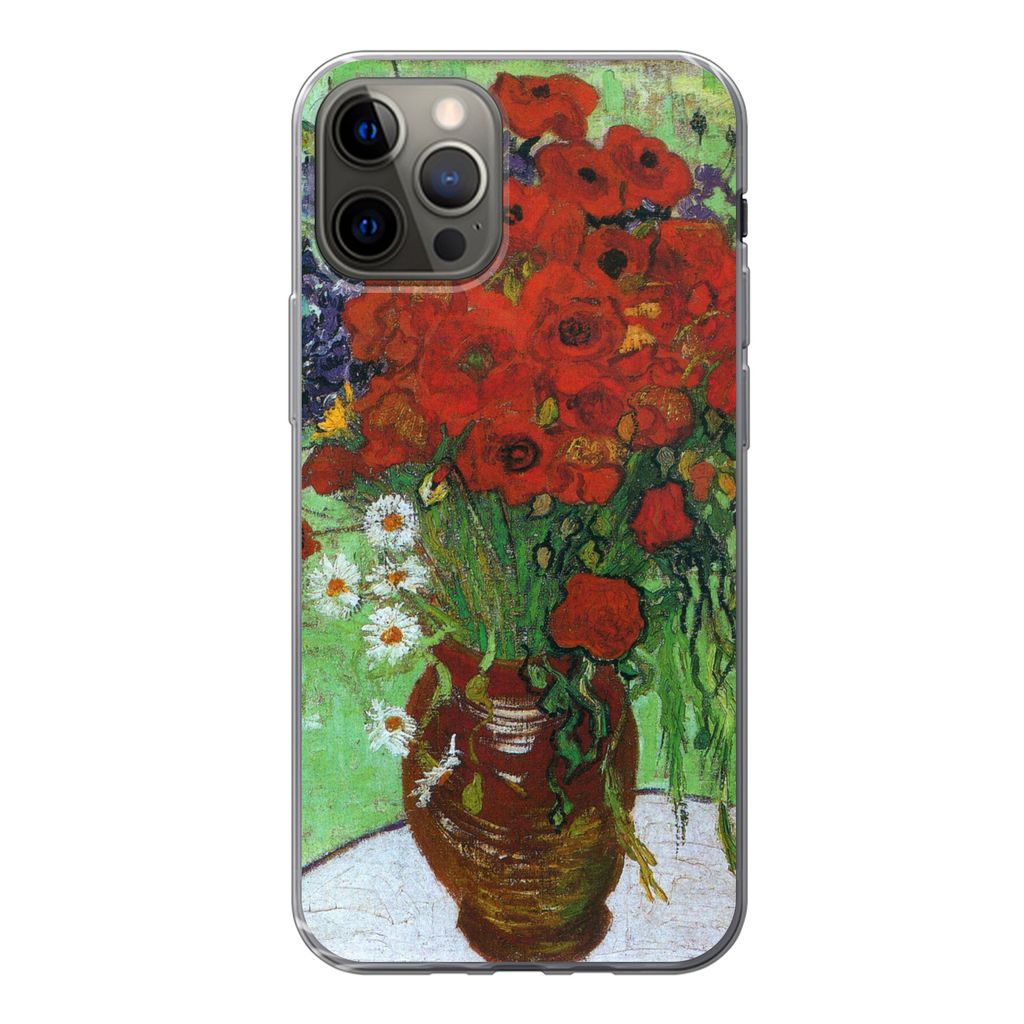 MuchoWow Handyhülle Schutzhülle Hülle für iPhone 13 Pro Vase mit roten Mohnblumen und Gänseblümchen - Vincent van Gogh Silikon Softcase Han...