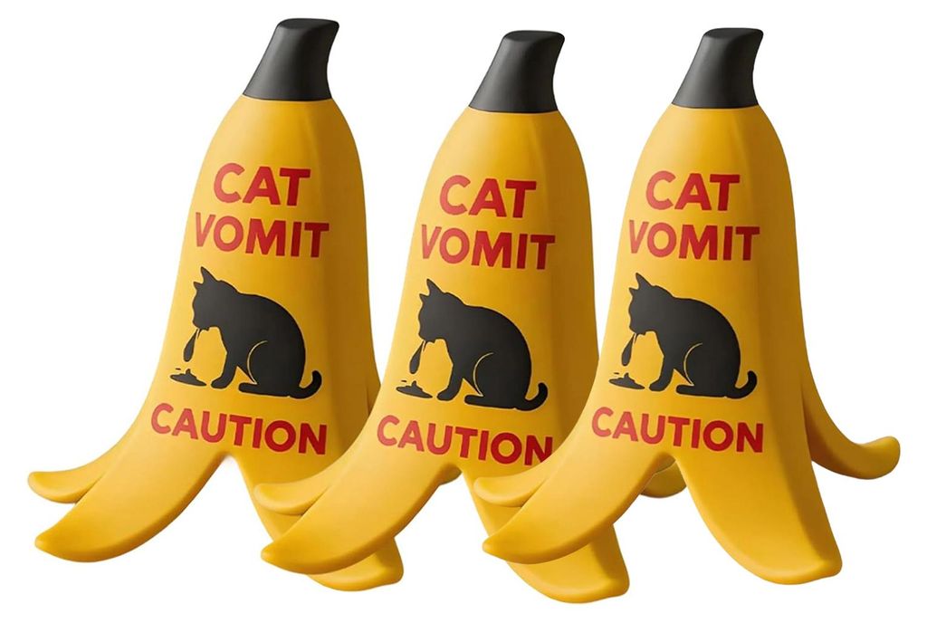 1/2/3 Stück Warnschild „Katzenkotze“ aus Bananenschalen – Lustige Tischdekoration für Zuhause oder Büro – Geschenk für Tierliebhaber