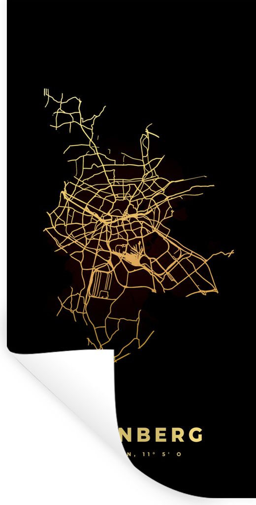 MuchoWow Wandtattoo Wandsticker Wandaufkleber Karte - Gold - Nürnberg - Karte - Stadtplan 80x160 cm Selbstklebend und Repositionierbar - Sticker...