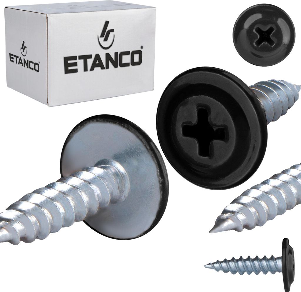 ETANCO GM-S selbstschneidende Blechschrauben Flachkopf RAL 9005 Tiefschwarz 4,2 x 16 mm 250 Stk.