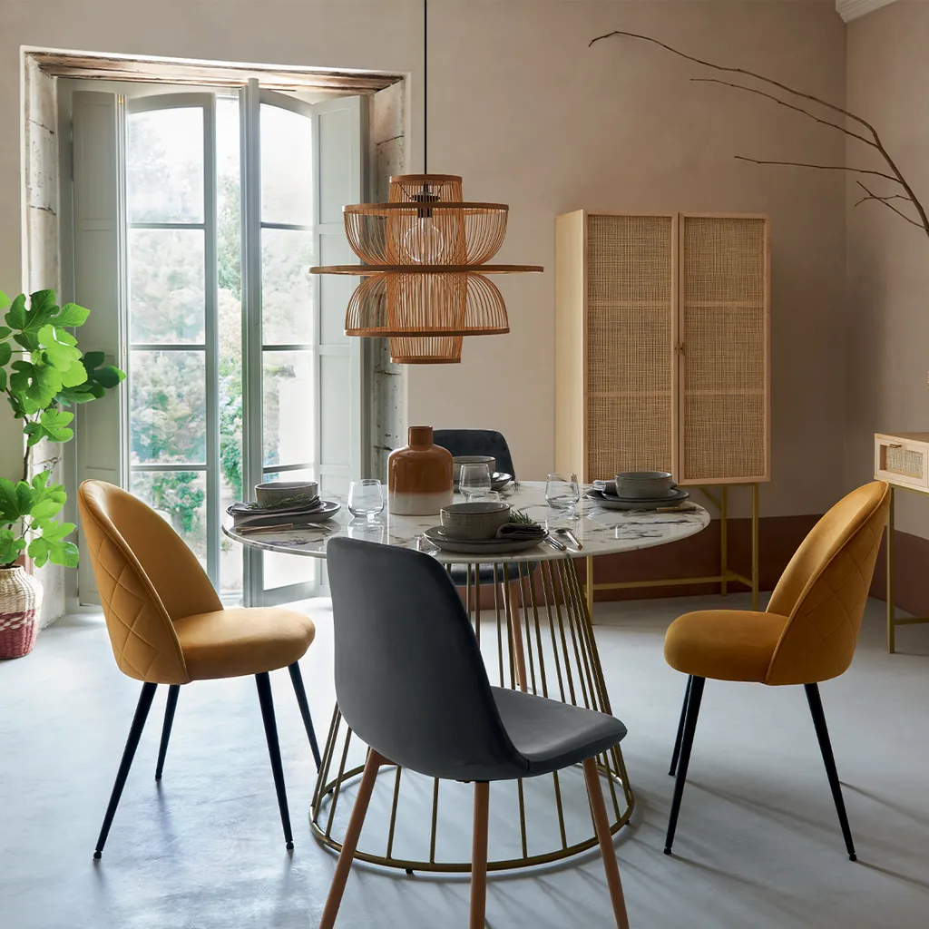 Table à manger Rayo blanche effet marbre doré Ø 120 cm - Atmosphera - 5