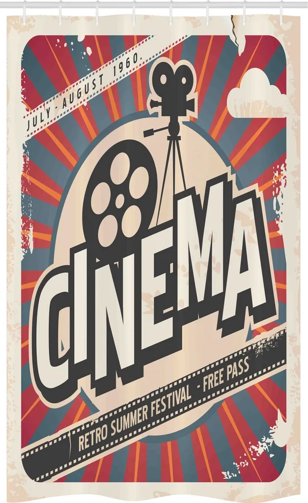 Tenda Doccia 120x180 Vintage ABAKUHAUS: Eleganza Retro Cinema
