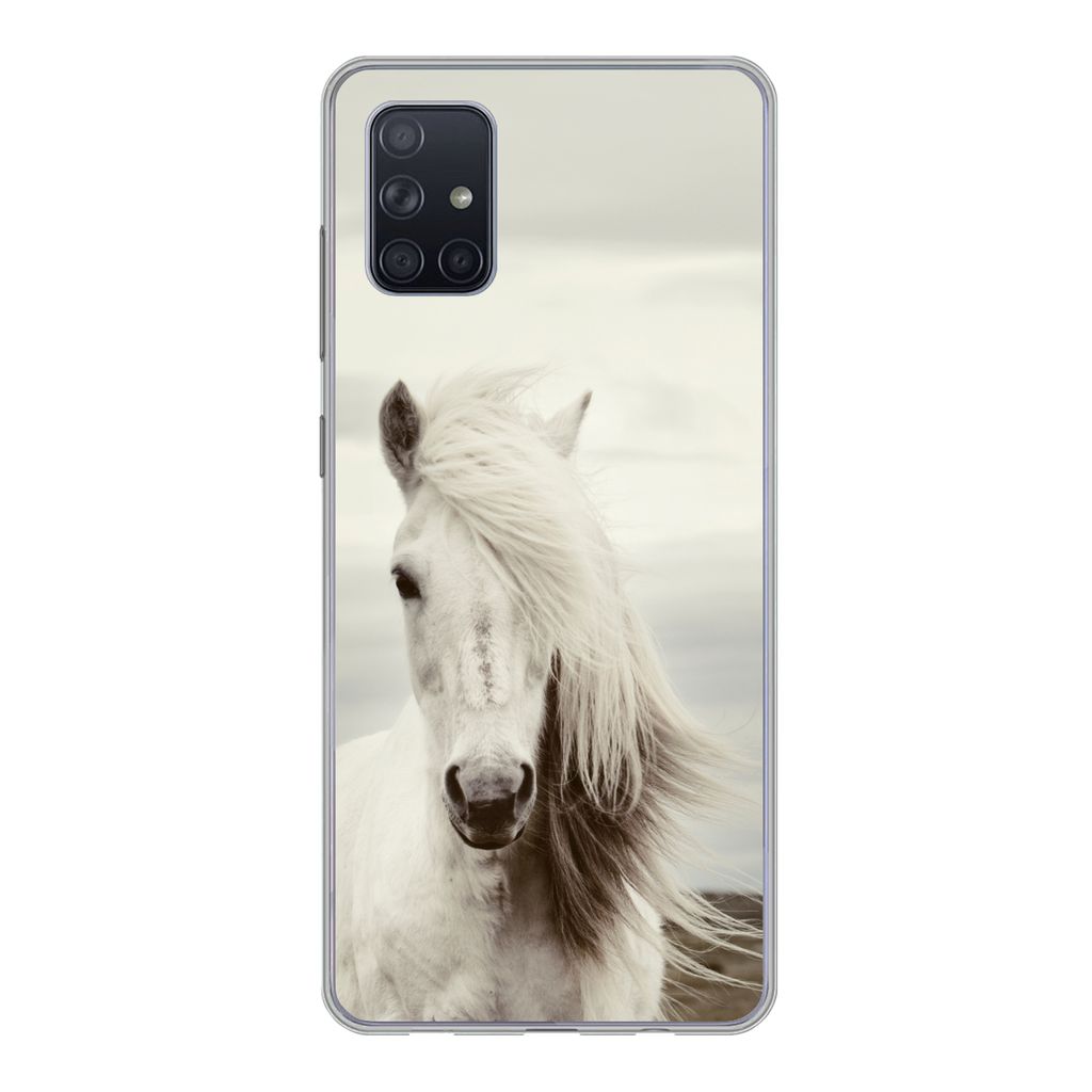 MuchoWow Handyhülle Schutzhülle Hülle für Samsung Galaxy A71 Pferd - Strand - Mähne Silikon Softcase Handy Hülle - Kartenbesitzer