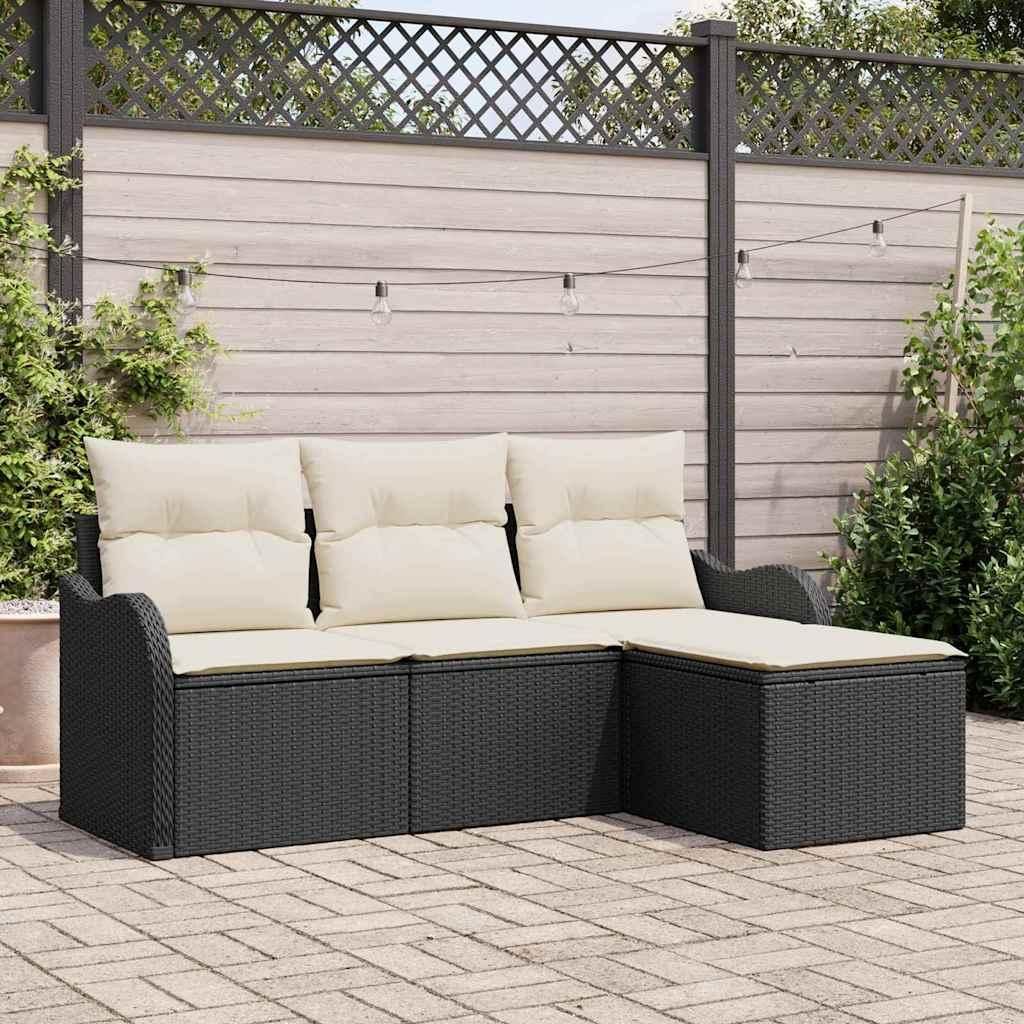 Maison Exclusive - Gartensofa-set mit Kissen 4 pcs Schwarz Poly-Rattan