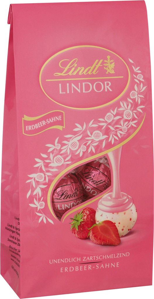 Lindt Lindor Beutel Erdbeer Sahne Produktbild 