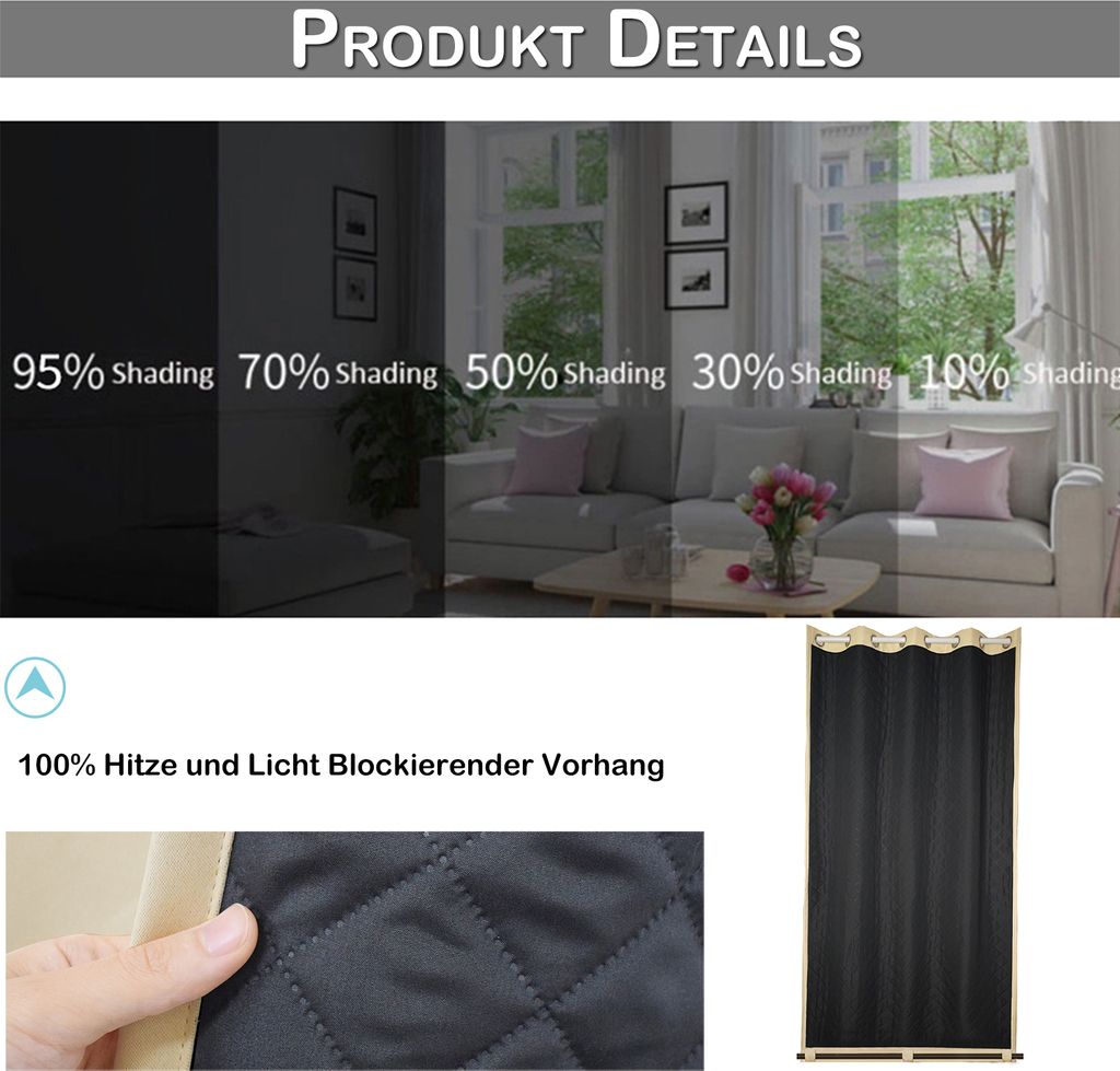Vorhänge Kälteschutz Thermovorhang 100% Blickdichte Gardine Produktbild 4