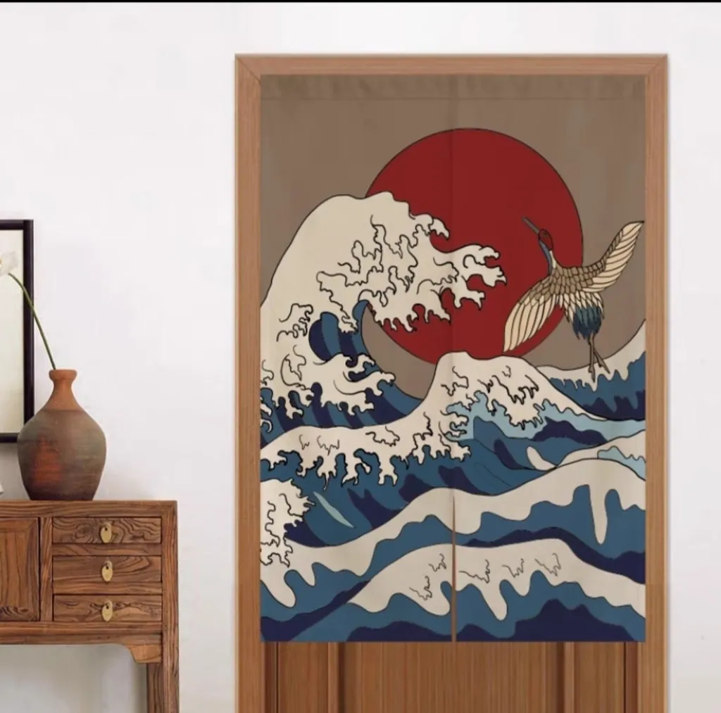 Fine Asianliving Noren Rideau Japonais Grande Vague et Grue 80x130cm