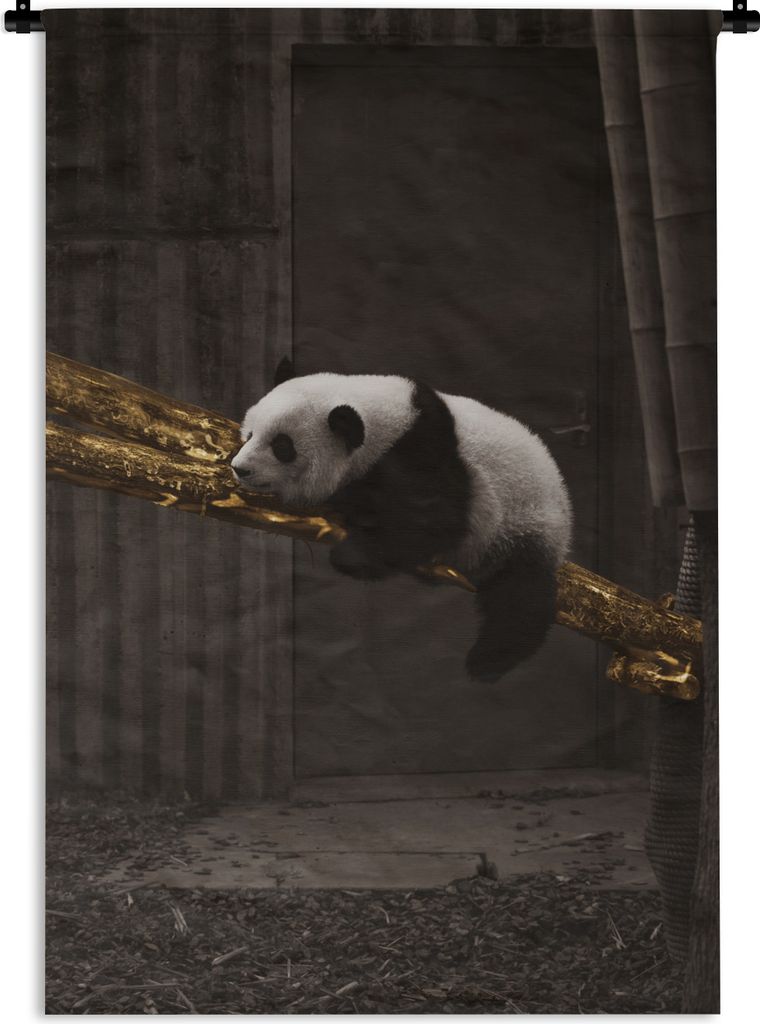 MuchoWow Wandteppich Wandbehang Panda - Gold - Schwarz 90x135 cm Tapisserie Dekoration Wandtuch - Baumwolle - Wandskulptur