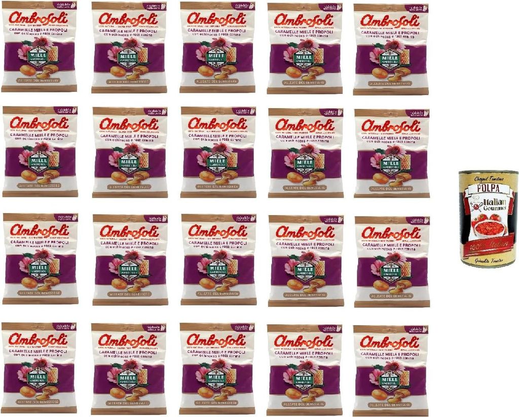 Ambrosoli Caramelle Miele e Propoli 90g, Honig-Propolis-Bonbons 20x90g + Italian Gourmet polpa 400gr