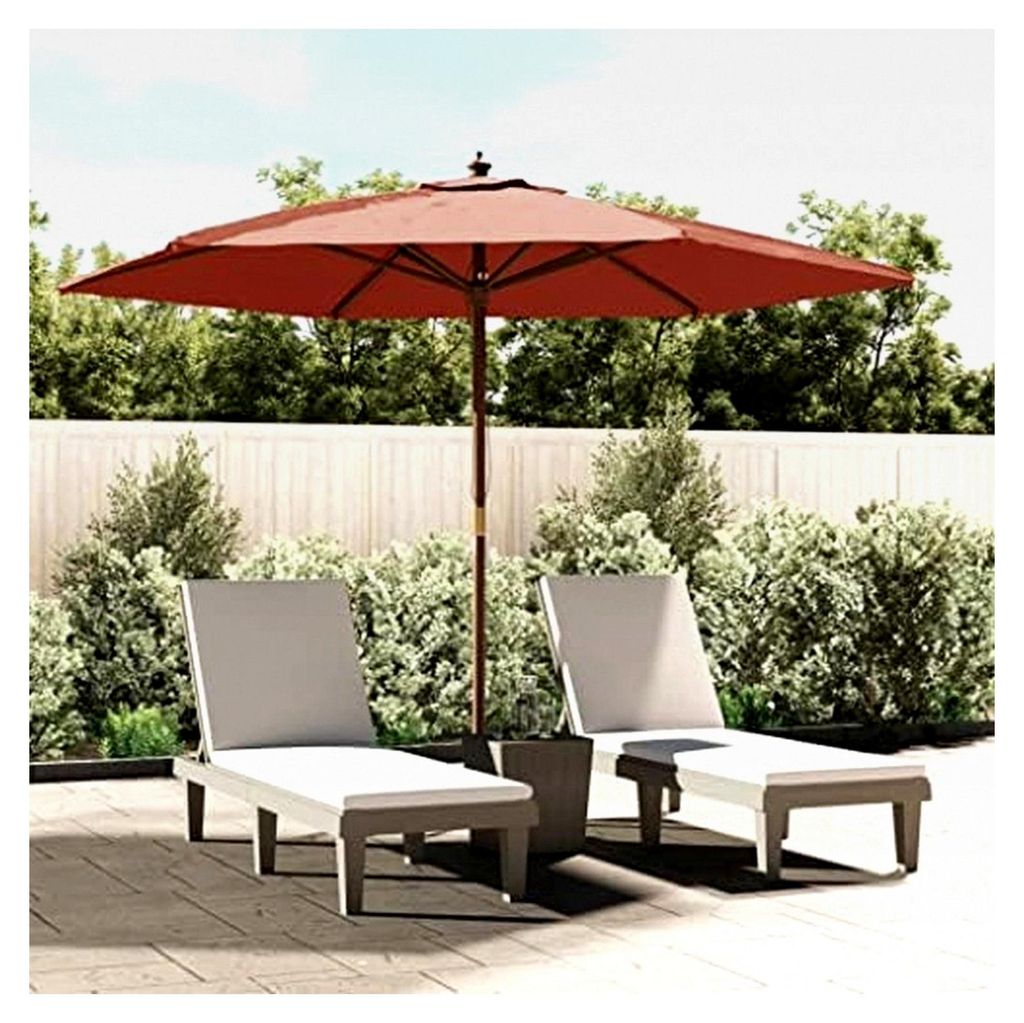 Sonnenschirm, Gartenschirm mit Holzmast und UV-Schutz, Strandschirm mit Belüftung, 6 Rippen, Marktschirm für Balkon und Terrasse, Terrakotta