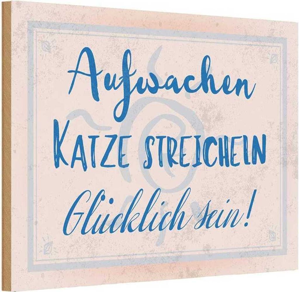 vianmo Holzschild 20x30 cm Aufwachen Katze streicheln Produktbild 