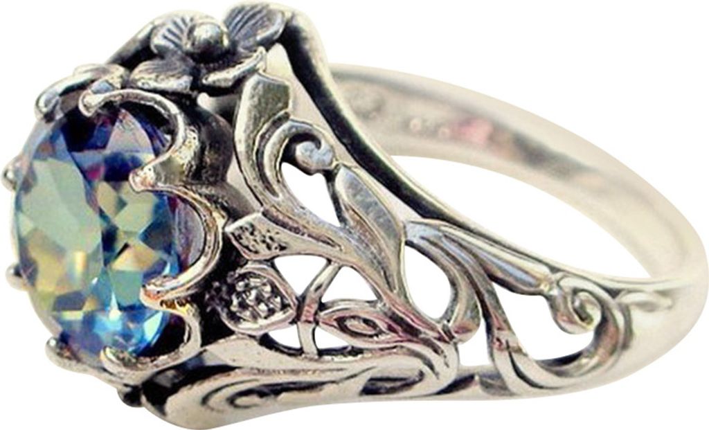 Kreativer Vintage-Ring in Regenbogenfarben mit Zirkon, aushöhlen, Damenring, Schmuck, Geschenk-Silber,US 6