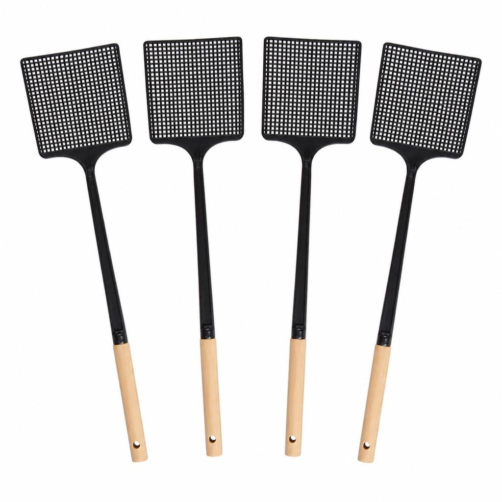 4x Fliegenklatsche Schwarz 46 cm Mit Bambusgriff Stabile Produktbild 