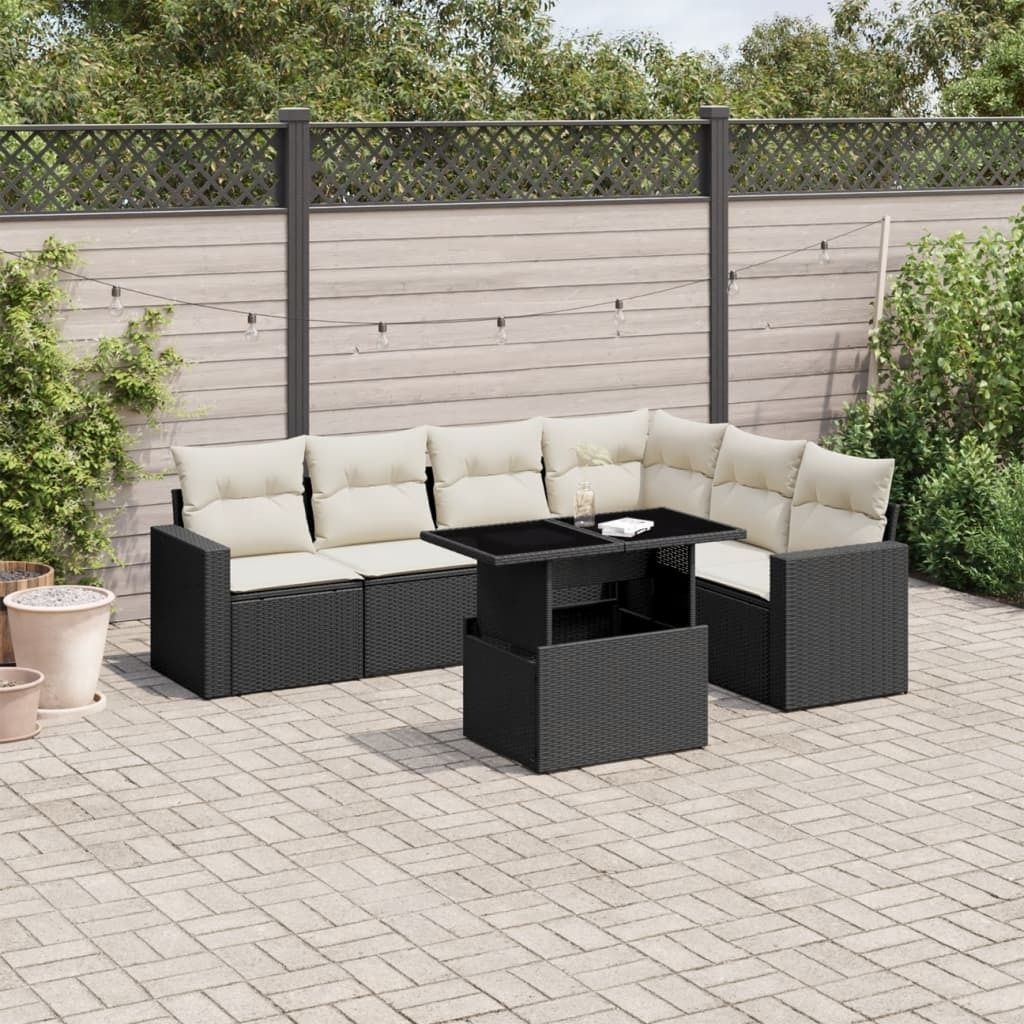 Maison Exclusive - 7-tlg. Garten-Sofagarnitur mit Kissen Schwarz Poly Rattan