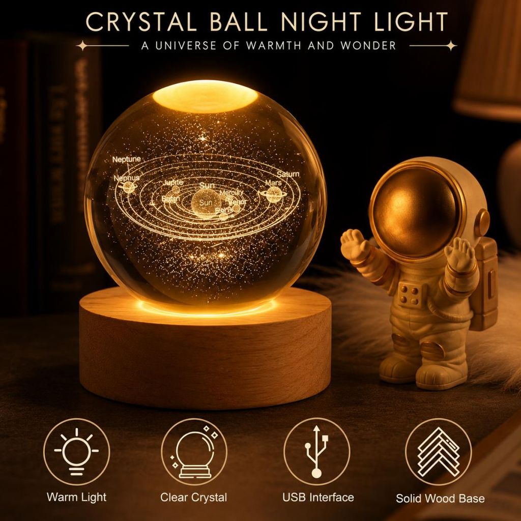 3D Kristallkugel Nachtlicht, 60mm Glaskugel Lampe mit Produktbild 