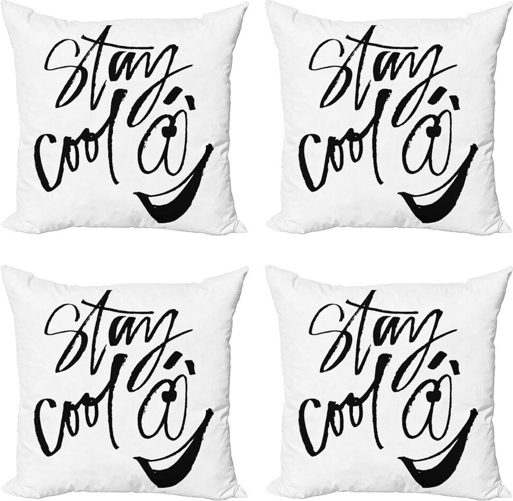 ABAKUHAUS Bleib ruhig Kissenbezug Set (4 Stück), Kalligraphie Lächeln-Gesicht, Moderner Doppelseitiger Digitaldruck, 40 cm x 40 cm, Charcoal Grau...