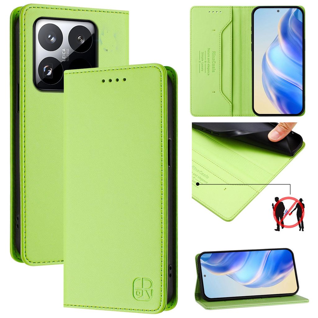 Lederhülle für Xiaomi 15T Hülle Flip Brieftasche Kartenfächern Ständer Schutzhülle Grün