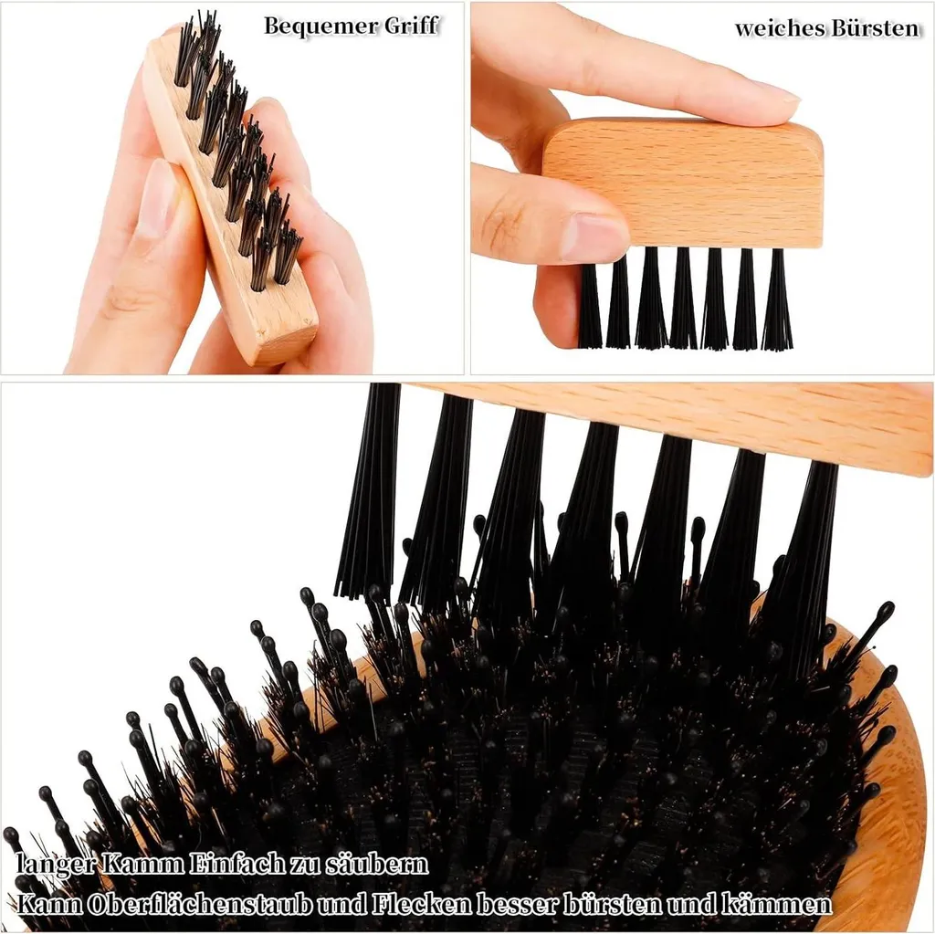 Set 5 Pezzi Pulizia Spazzole Capelli: Legno e Metallo Professionale - 3