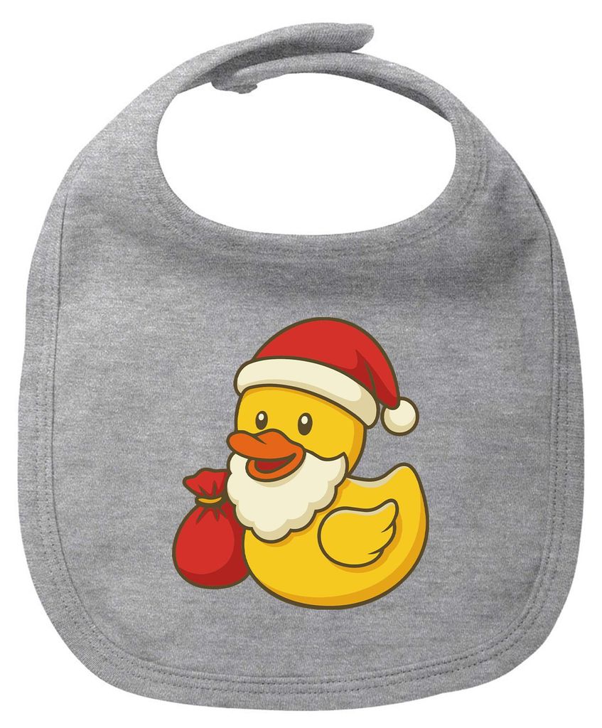 Huuraa Baby Lätzchen Quietscheente Weihnachtsmann Comic Gummiente Heather Grey Klettverschluss Baumwolle Latz Geschenkidee