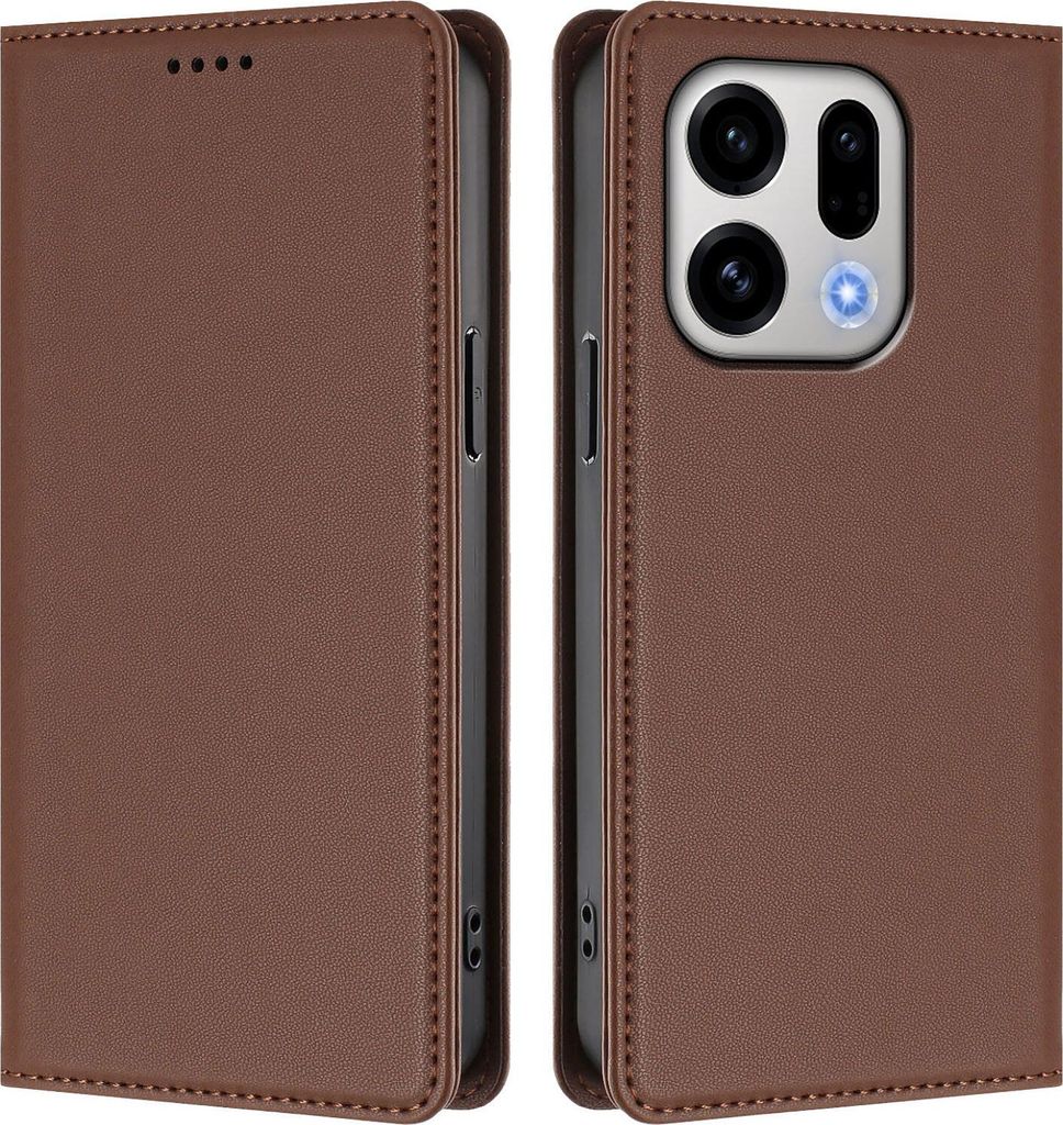 Handyhülle für Oppo Find X9, Kunstleder Klapphülle Stoßfeste Magnetische Hülle mit Ständer Braun