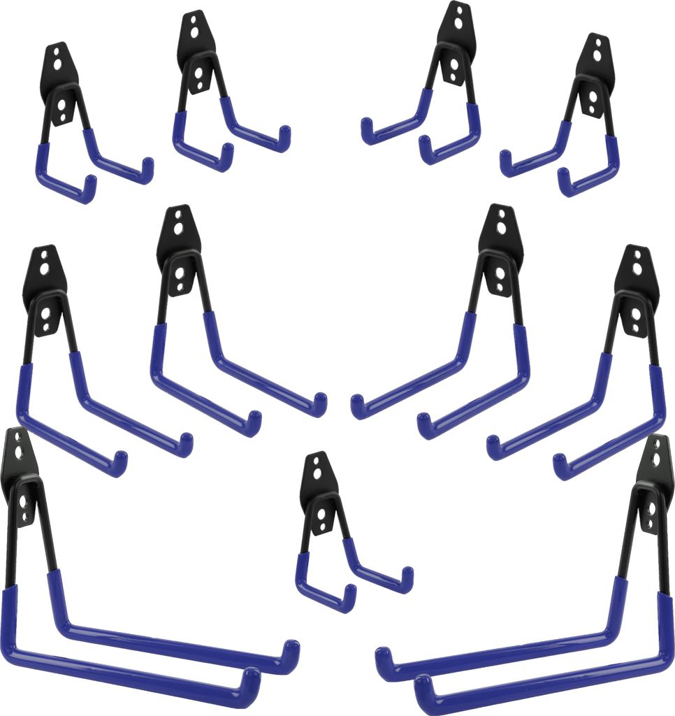 Set 11 Stck. Wandhaken von BOTLE, Werkzeughaken, "Geradeförmig" S, M, L Grosse, Stahl mit PVC, für Garage, Werkstatt, Elektrowerkzeuge, Sportger...
