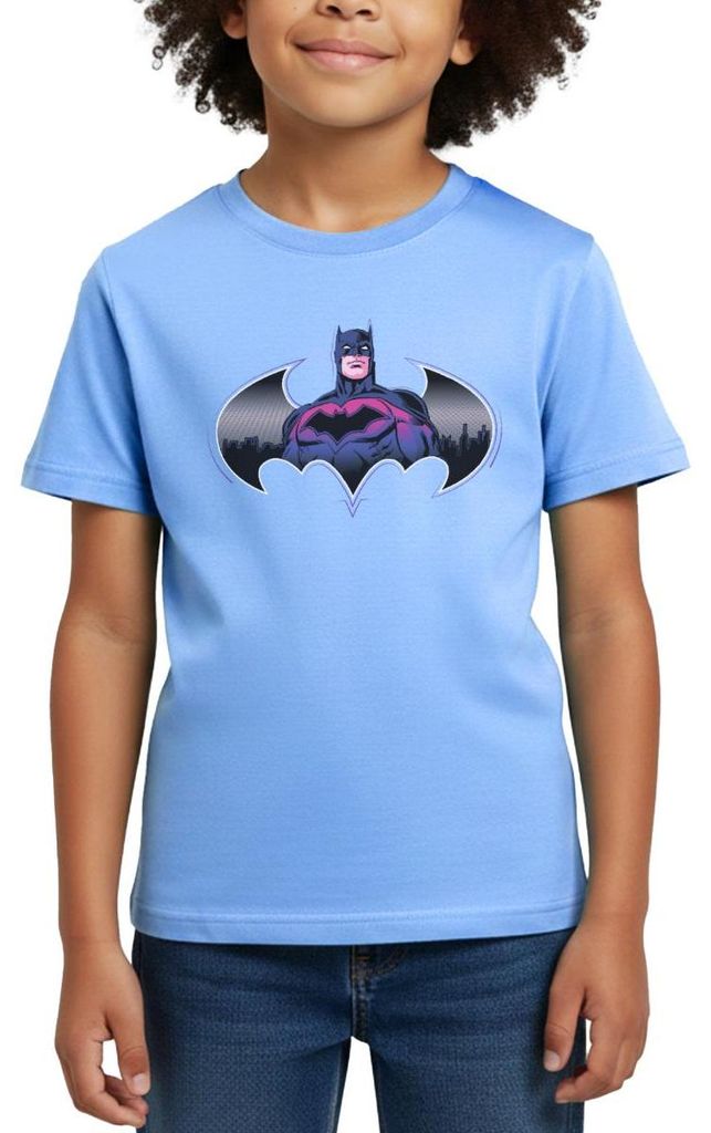 Spreadshirt Batman Cooles Design Mit Logo Und Pinkem Kostüm Kinder T-Shirt, 122/128 (7-8 Jahre), Himmelblau