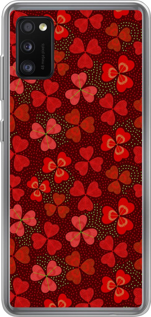 MuchoWow Handyhülle Schutzhülle Hülle für Telefoonhoesje Samsung Galaxy A41 Muster - Klee - Rot Silikon Softcase Handy Hülle - Mobiltelefon