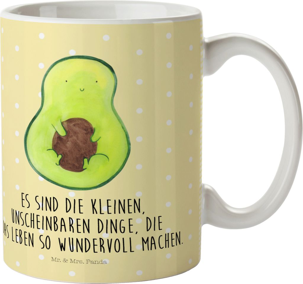Mr. & Mrs. Panda Plastikbecher Avocado Kern - Gelb Pastell - Geschenk, Schulkind Tasse, Spruch Leben, Mehrwegbecher, Liebe, Pflanze, Baby, Kinderbe...