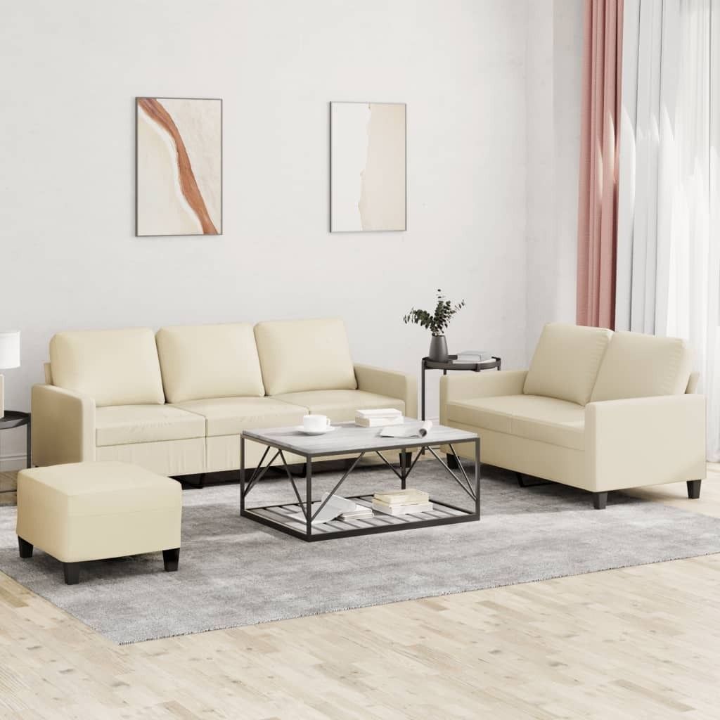 Einfachen Design & Stilvol 3-tlg. Sofagarnitur mit Kissen Creme Kunstleder Klassische Sofas - 3parcel