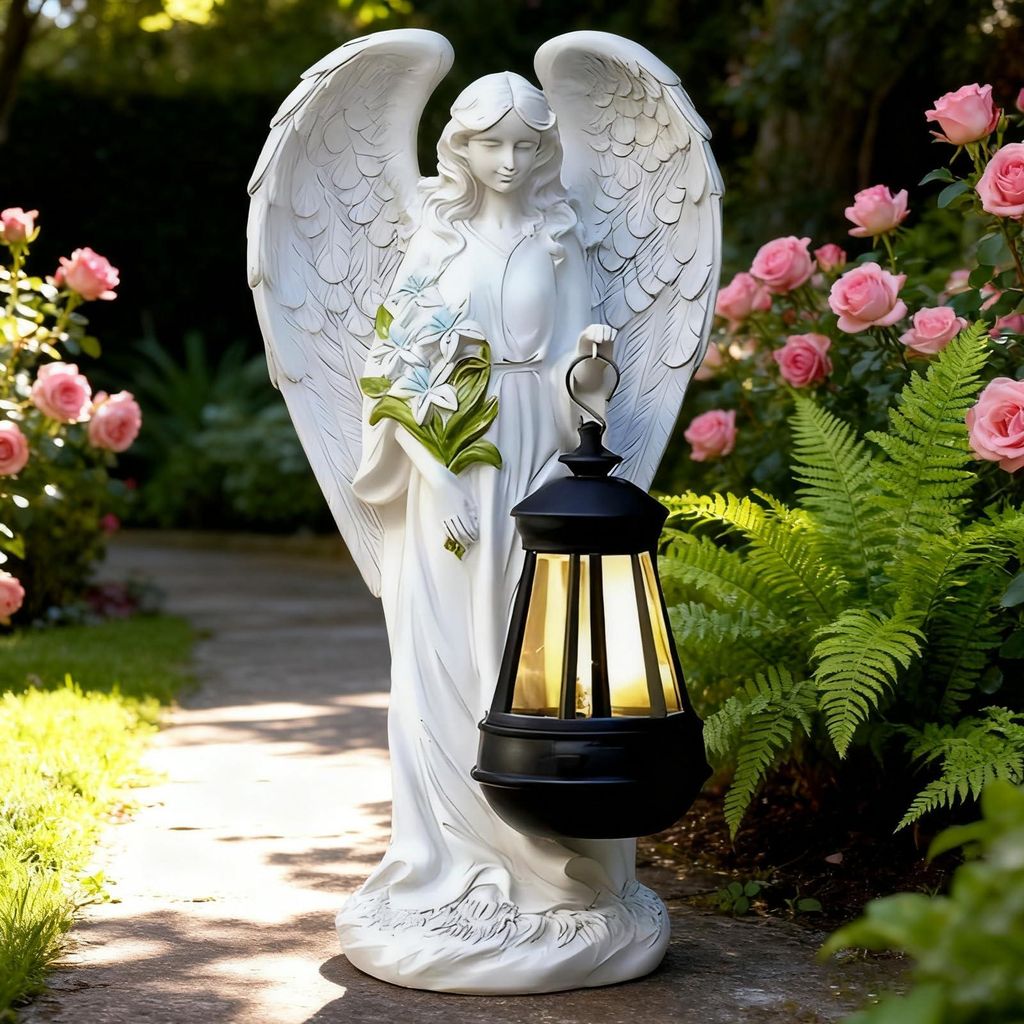 Solarbetriebene Gartenengelstatuen, Gartenengelfiguren, Engelsdekorationen für Gräber, Engelskulpturen für die Rasendekoration, LED-Engelfiguren...