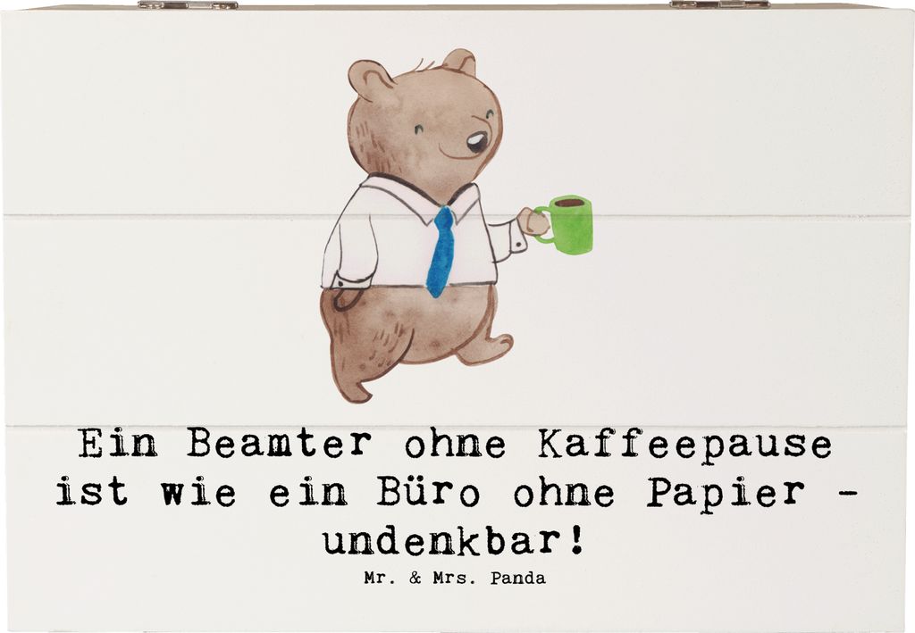 Mr. & Mrs. Panda Holzkiste Beamter Kaffeepause 22 x 15 cm - Weiß - Geschenk, Geschenke mit Herz, Kaffeegenuss, Büro, liebevolle Details, kiste ho...